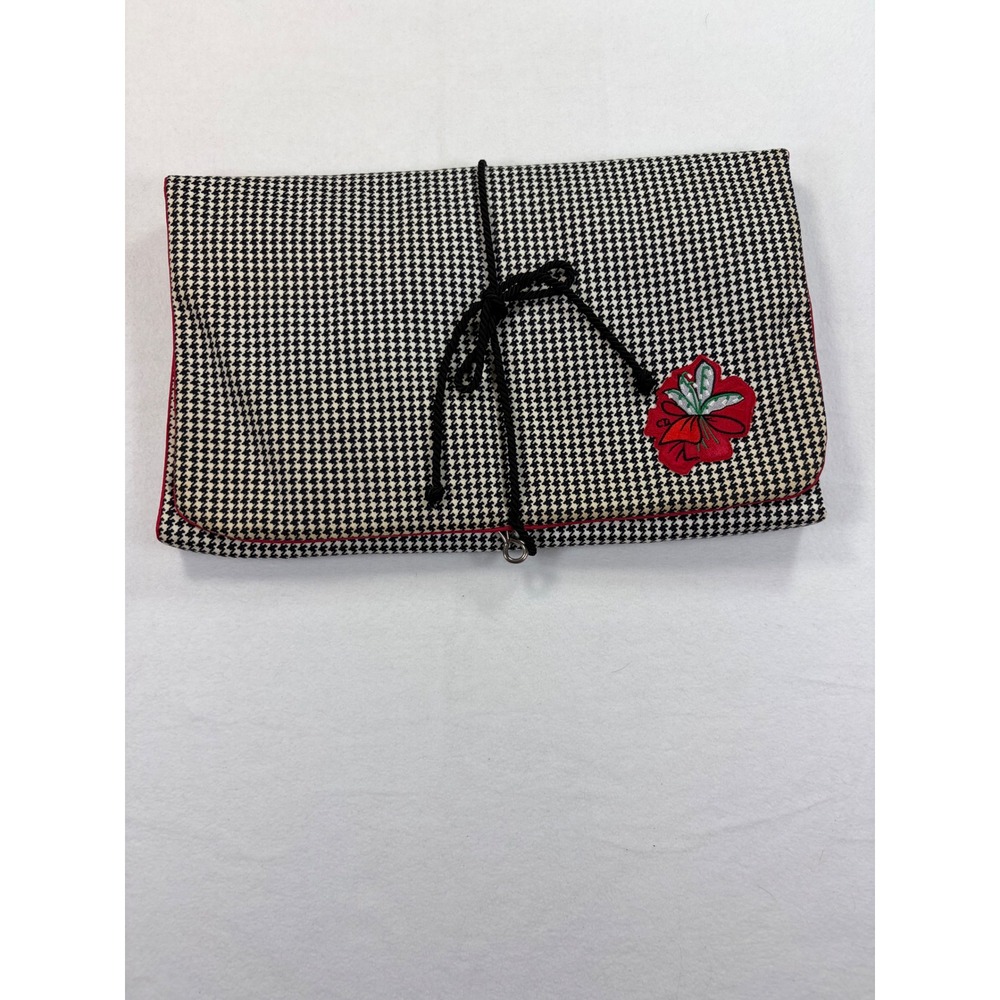 Christian Dior Houndstooth Hanging Jewelry/Cosmetic Organizer Case Red Lily